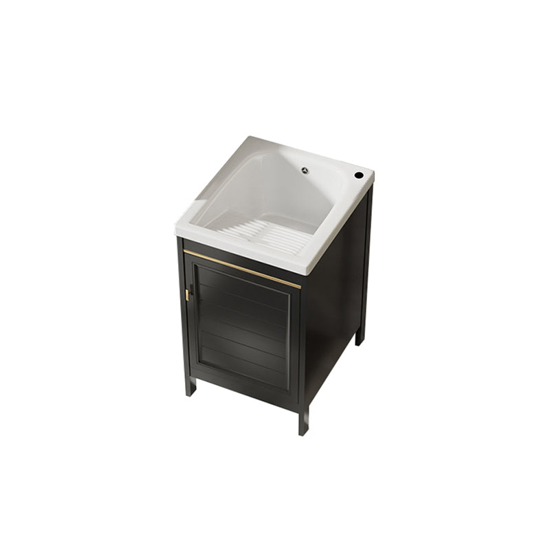 Glam Freestanding Vanity Single Sink Metal Frame Rectangular Faucet Vanity with Door Bathroom Vanity 18"L x 21"W x 31"H Black Clearhalo 'Bathroom Remodel & Bathroom Fixtures' 'Bathroom Vanities' 'bathroom_vanities' 'Home Improvement' 'home_improvement' 'home_improvement_bathroom_vanities' 7422329