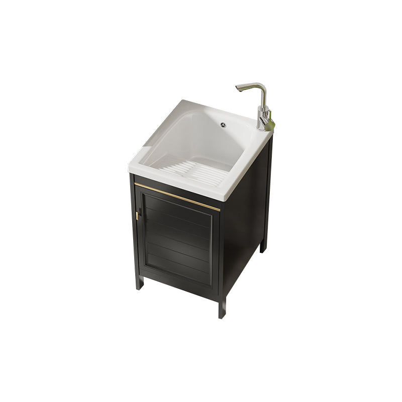Glam Freestanding Vanity Single Sink Metal Frame Rectangular Faucet Vanity with Door Vanity & Faucet 18"L x 21"W x 31"H Black Clearhalo 'Bathroom Remodel & Bathroom Fixtures' 'Bathroom Vanities' 'bathroom_vanities' 'Home Improvement' 'home_improvement' 'home_improvement_bathroom_vanities' 7422332