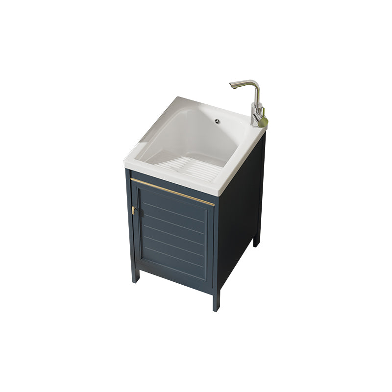 Glam Freestanding Vanity Single Sink Metal Frame Rectangular Faucet Vanity with Door Vanity & Faucet 18"L x 21"W x 31"H Blue Clearhalo 'Bathroom Remodel & Bathroom Fixtures' 'Bathroom Vanities' 'bathroom_vanities' 'Home Improvement' 'home_improvement' 'home_improvement_bathroom_vanities' 7422335