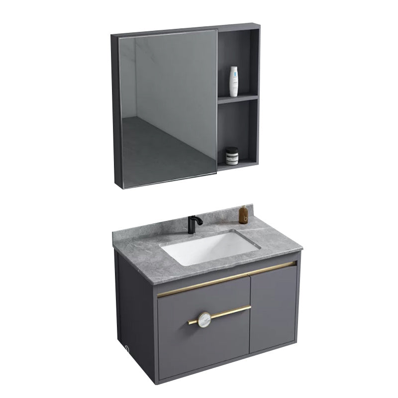 Wall Mount Bathroom Vanity Faucet Included Modern Bathroom Sink Vanity Vanity & Faucet & Mirror Cabinet 28"L x 19"W x 18"H Stone Clearhalo 'Bathroom Remodel & Bathroom Fixtures' 'Bathroom Vanities' 'bathroom_vanities' 'Home Improvement' 'home_improvement' 'home_improvement_bathroom_vanities' 7422350