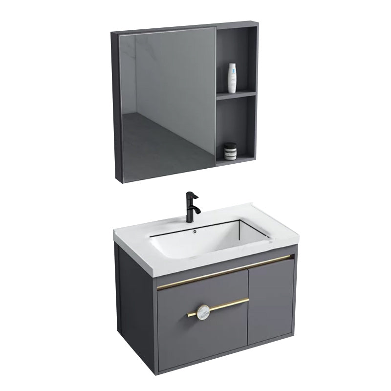 Wall Mount Bathroom Vanity Faucet Included Modern Bathroom Sink Vanity Vanity & Faucet & Mirror Cabinet 28"L x 19"W x 18"H Ceramic Clearhalo 'Bathroom Remodel & Bathroom Fixtures' 'Bathroom Vanities' 'bathroom_vanities' 'Home Improvement' 'home_improvement' 'home_improvement_bathroom_vanities' 7422352