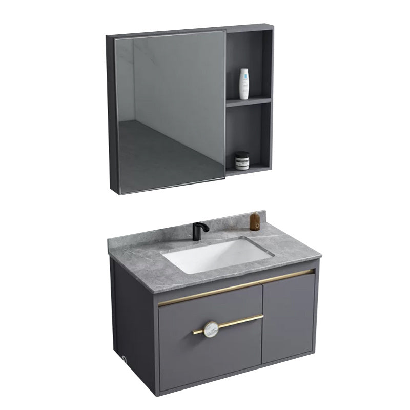 Wall Mount Bathroom Vanity Faucet Included Modern Bathroom Sink Vanity Vanity & Faucet & Mirror Cabinet 32"L x 19"W x 18"H Stone Clearhalo 'Bathroom Remodel & Bathroom Fixtures' 'Bathroom Vanities' 'bathroom_vanities' 'Home Improvement' 'home_improvement' 'home_improvement_bathroom_vanities' 7422354