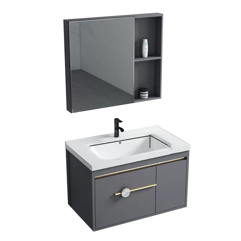 Wall Mount Bathroom Vanity Faucet Included Modern Bathroom Sink Vanity Vanity & Faucet & Mirror Cabinet 32"L x 19"W x 18"H Ceramic Clearhalo 'Bathroom Remodel & Bathroom Fixtures' 'Bathroom Vanities' 'bathroom_vanities' 'Home Improvement' 'home_improvement' 'home_improvement_bathroom_vanities' 7422356