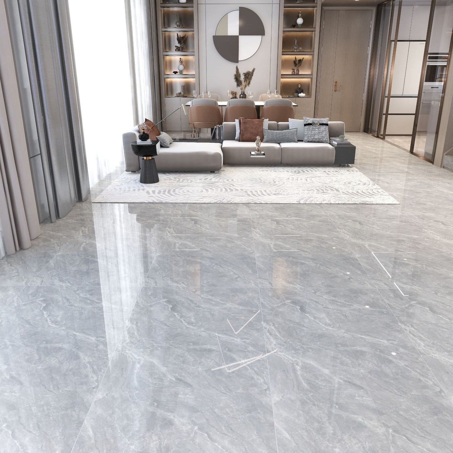 Floor and Wall Tile Marble Print Living Room Porcelain Indoor Floor Tile Cream Gray Clearhalo 'Floor Tiles & Wall Tiles' 'floor_tiles_wall_tiles' 'Flooring 'Home Improvement' 'home_improvement' 'home_improvement_floor_tiles_wall_tiles' Walls and Ceiling' 7423186
