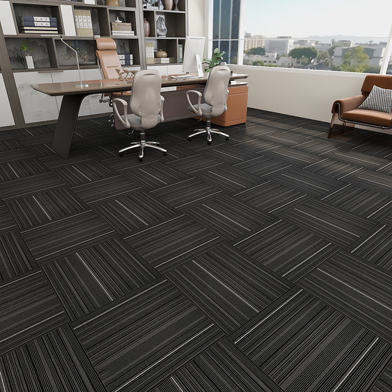 Modern Carpet Tiles Level Loop Glue Down Fade Resistant Carpet Tile Black 60-Piece Set Clearhalo 'Carpet Tiles & Carpet Squares' 'carpet_tiles_carpet_squares' 'Flooring 'Home Improvement' 'home_improvement' 'home_improvement_carpet_tiles_carpet_squares' Walls and Ceiling' 7423720