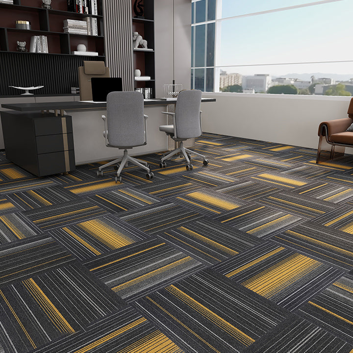Modern Carpet Tiles Level Loop Glue Down Fade Resistant Carpet Tile Dark Gray-Yellow 60-Piece Set Clearhalo 'Carpet Tiles & Carpet Squares' 'carpet_tiles_carpet_squares' 'Flooring 'Home Improvement' 'home_improvement' 'home_improvement_carpet_tiles_carpet_squares' Walls and Ceiling' 7423756