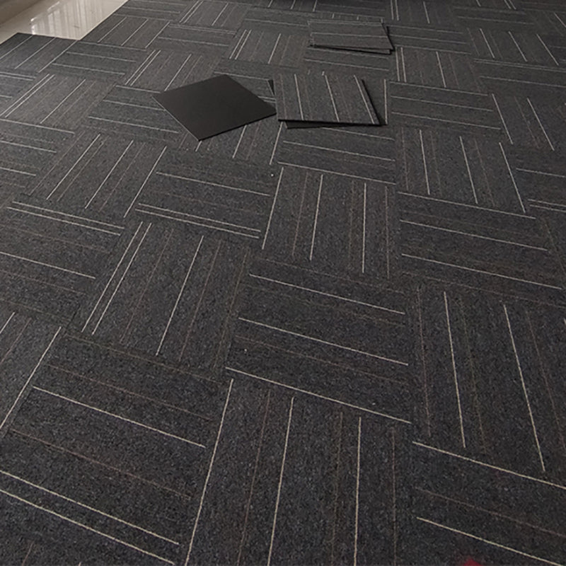 Modern Carpet Tiles Level Loop Glue Down Fade Resistant Carpet Tile Gray/ Black 60-Piece Set Clearhalo 'Carpet Tiles & Carpet Squares' 'carpet_tiles_carpet_squares' 'Flooring 'Home Improvement' 'home_improvement' 'home_improvement_carpet_tiles_carpet_squares' Walls and Ceiling' 7423757