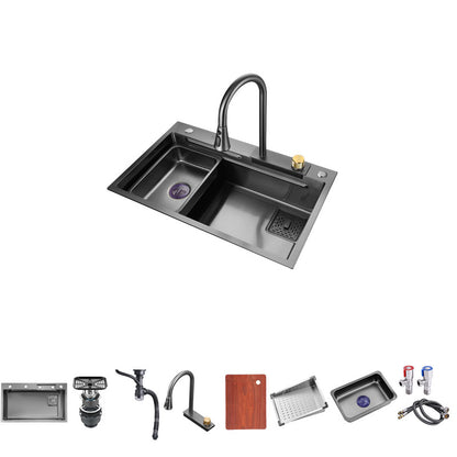 Single Bowl Kitchen Sink Stainless Steel Kitchen Sink with Cutting-Board Pull Out Faucet Clearhalo 'Home Improvement' 'home_improvement' 'home_improvement_kitchen_sinks' 'Kitchen Remodel & Kitchen Fixtures' 'Kitchen Sinks & Faucet Components' 'Kitchen Sinks' 'kitchen_sinks' 7423895