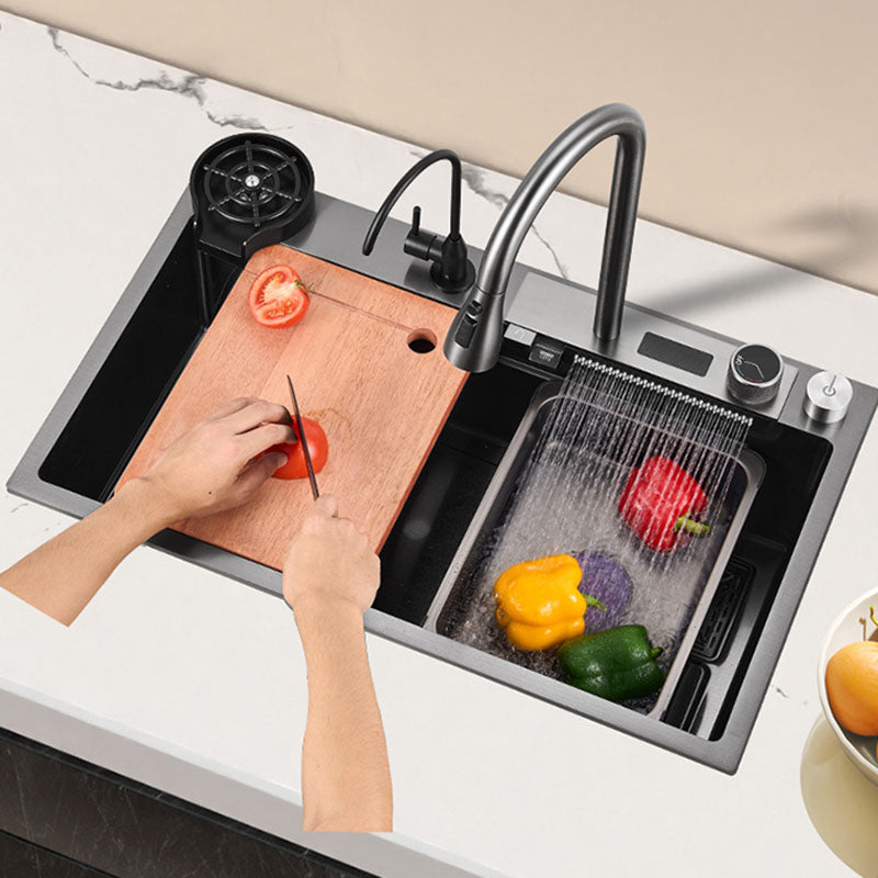 Single Bowl Kitchen Sink Stainless Steel Kitchen Sink with Cutting-Board Clearhalo 'Home Improvement' 'home_improvement' 'home_improvement_kitchen_sinks' 'Kitchen Remodel & Kitchen Fixtures' 'Kitchen Sinks & Faucet Components' 'Kitchen Sinks' 'kitchen_sinks' 7423896