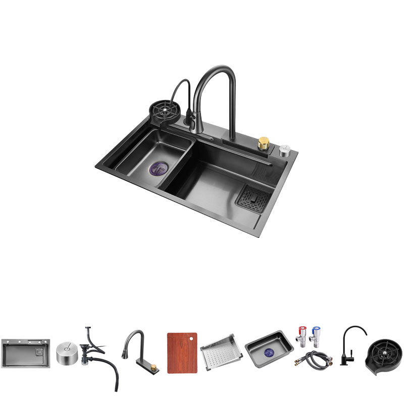 Single Bowl Kitchen Sink Stainless Steel Kitchen Sink with Cutting-Board Pull Out Water Filter Double Faucet & Cup Washer Clearhalo 'Home Improvement' 'home_improvement' 'home_improvement_kitchen_sinks' 'Kitchen Remodel & Kitchen Fixtures' 'Kitchen Sinks & Faucet Components' 'Kitchen Sinks' 'kitchen_sinks' 7423899