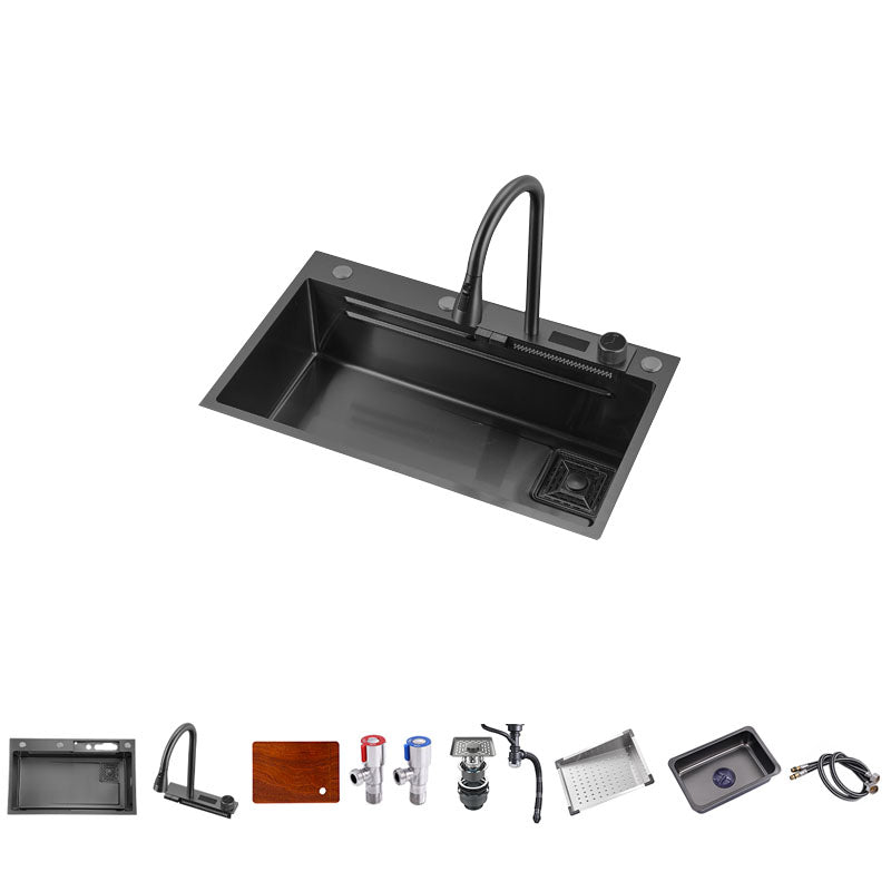 Single Bowl Kitchen Sink Stainless Steel Kitchen Sink with Cutting-Board Pull Out Faucet Clearhalo 'Home Improvement' 'home_improvement' 'home_improvement_kitchen_sinks' 'Kitchen Remodel & Kitchen Fixtures' 'Kitchen Sinks & Faucet Components' 'Kitchen Sinks' 'kitchen_sinks' 7423902