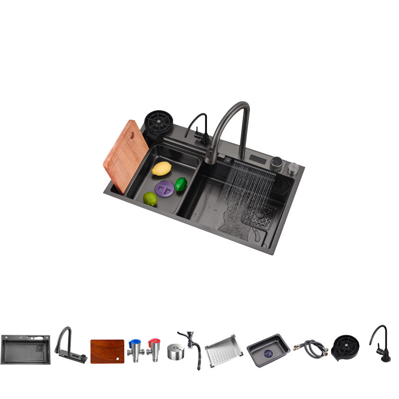 Single Bowl Kitchen Sink Stainless Steel Kitchen Sink with Cutting-Board Pull Out Water Filter Double Faucet & Cup Washer Clearhalo 'Home Improvement' 'home_improvement' 'home_improvement_kitchen_sinks' 'Kitchen Remodel & Kitchen Fixtures' 'Kitchen Sinks & Faucet Components' 'Kitchen Sinks' 'kitchen_sinks' 7423908