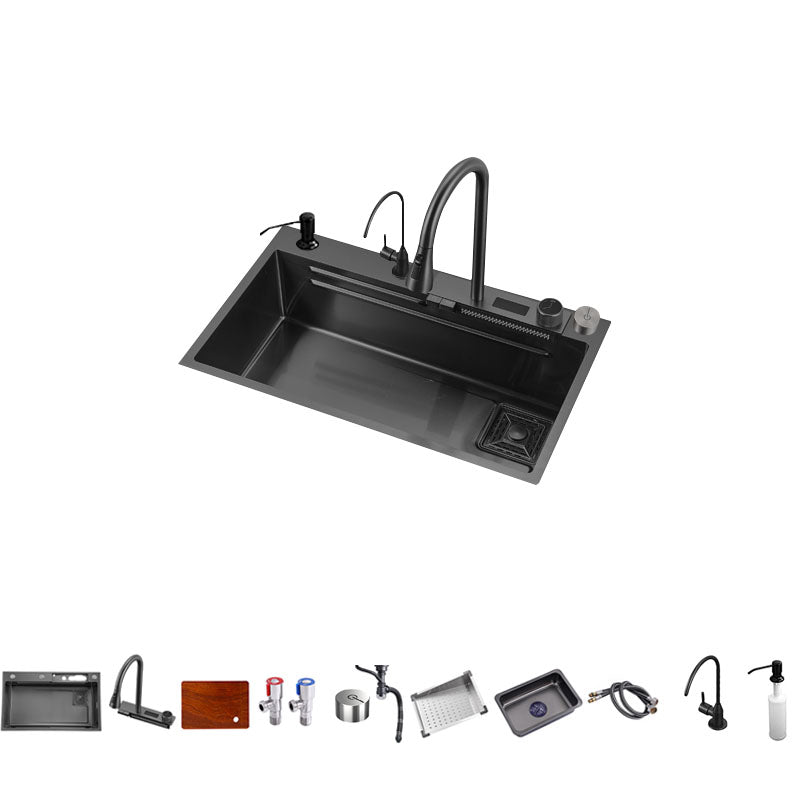 Single Bowl Kitchen Sink Stainless Steel Kitchen Sink with Cutting-Board Pull Out Water Filter Double Faucet & Deck Control Drain Clearhalo 'Home Improvement' 'home_improvement' 'home_improvement_kitchen_sinks' 'Kitchen Remodel & Kitchen Fixtures' 'Kitchen Sinks & Faucet Components' 'Kitchen Sinks' 'kitchen_sinks' 7423910