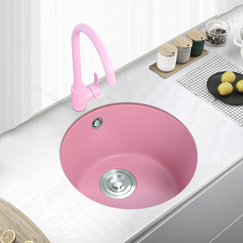 Quartz Kitchen Bar Sink Modern Pink Single Bowl Kitchen Bar Sink 16"L x 16"W x 8"H Sink with Faucet Pull Out Faucet Clearhalo 'Home Improvement' 'home_improvement' 'home_improvement_kitchen_sinks' 'Kitchen Remodel & Kitchen Fixtures' 'Kitchen Sinks & Faucet Components' 'Kitchen Sinks' 'kitchen_sinks' 7423919