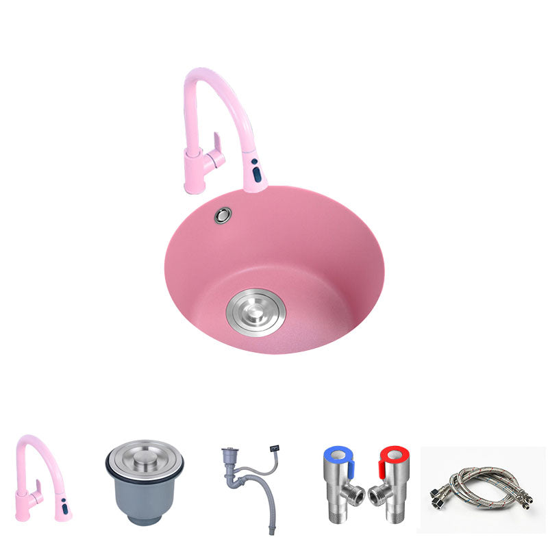 Quartz Kitchen Bar Sink Modern Pink Single Bowl Kitchen Bar Sink Sink with Faucet Pull Out Faucet Clearhalo 'Home Improvement' 'home_improvement' 'home_improvement_kitchen_sinks' 'Kitchen Remodel & Kitchen Fixtures' 'Kitchen Sinks & Faucet Components' 'Kitchen Sinks' 'kitchen_sinks' 7423923