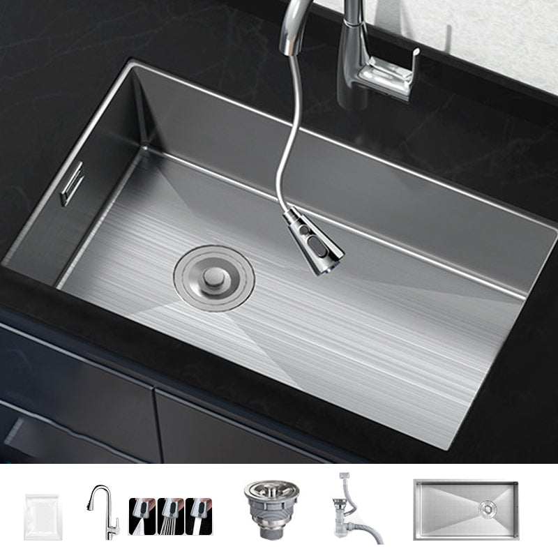 Soundproof Undermount Kitchen Sink Diversion Design Kitchen Sink with Faucet Silver Pull Out Faucet Clearhalo 'Home Improvement' 'home_improvement' 'home_improvement_kitchen_sinks' 'Kitchen Remodel & Kitchen Fixtures' 'Kitchen Sinks & Faucet Components' 'Kitchen Sinks' 'kitchen_sinks' 7423940