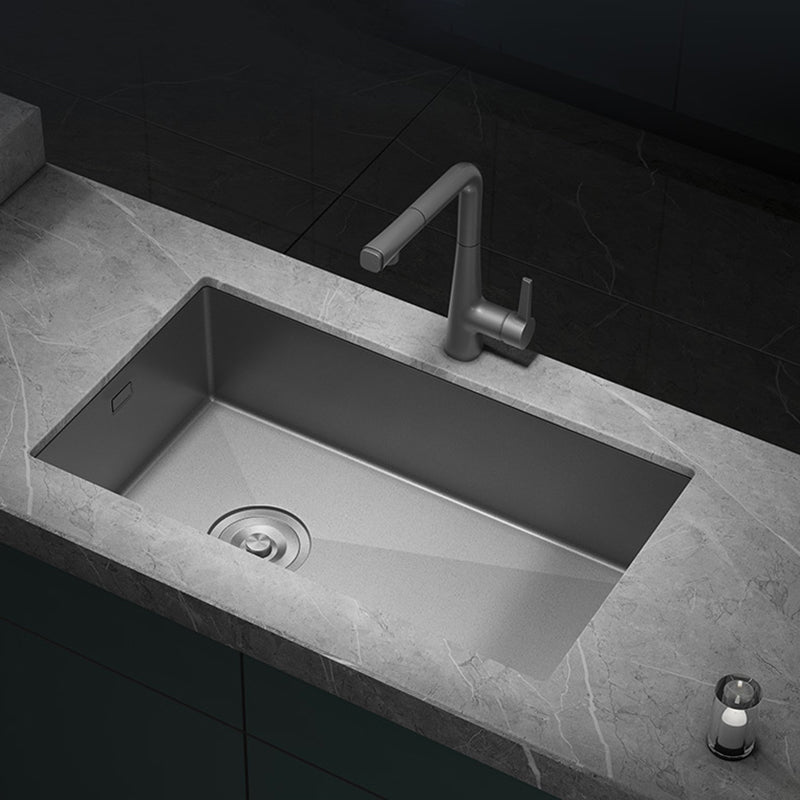 Soundproof Undermount Kitchen Sink Diversion Design Kitchen Sink with Faucet 26.8"L x 17.7"W x 8.7"H Gun Grey Black Pull Out Faucet Clearhalo 'Home Improvement' 'home_improvement' 'home_improvement_kitchen_sinks' 'Kitchen Remodel & Kitchen Fixtures' 'Kitchen Sinks & Faucet Components' 'Kitchen Sinks' 'kitchen_sinks' 7423942