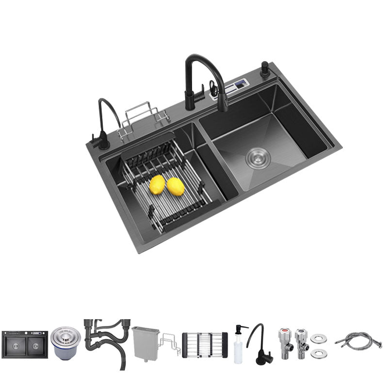 Stainless Steel Kitchen Sink Drop-In Double Bowl Kitchen Sink Pull Out Faucet Clearhalo 'Home Improvement' 'home_improvement' 'home_improvement_kitchen_sinks' 'Kitchen Remodel & Kitchen Fixtures' 'Kitchen Sinks & Faucet Components' 'Kitchen Sinks' 'kitchen_sinks' 7424023