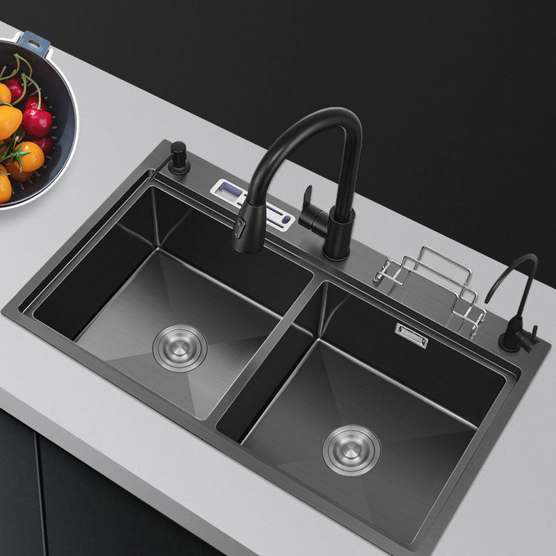 Stainless Steel Kitchen Sink Drop-In Double Bowl Kitchen Sink Clearhalo 'Home Improvement' 'home_improvement' 'home_improvement_kitchen_sinks' 'Kitchen Remodel & Kitchen Fixtures' 'Kitchen Sinks & Faucet Components' 'Kitchen Sinks' 'kitchen_sinks' 7424026