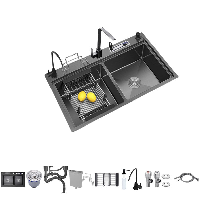 Stainless Steel Kitchen Sink Drop-In Double Bowl Kitchen Sink Seven Character Faucet Clearhalo 'Home Improvement' 'home_improvement' 'home_improvement_kitchen_sinks' 'Kitchen Remodel & Kitchen Fixtures' 'Kitchen Sinks & Faucet Components' 'Kitchen Sinks' 'kitchen_sinks' 7424027