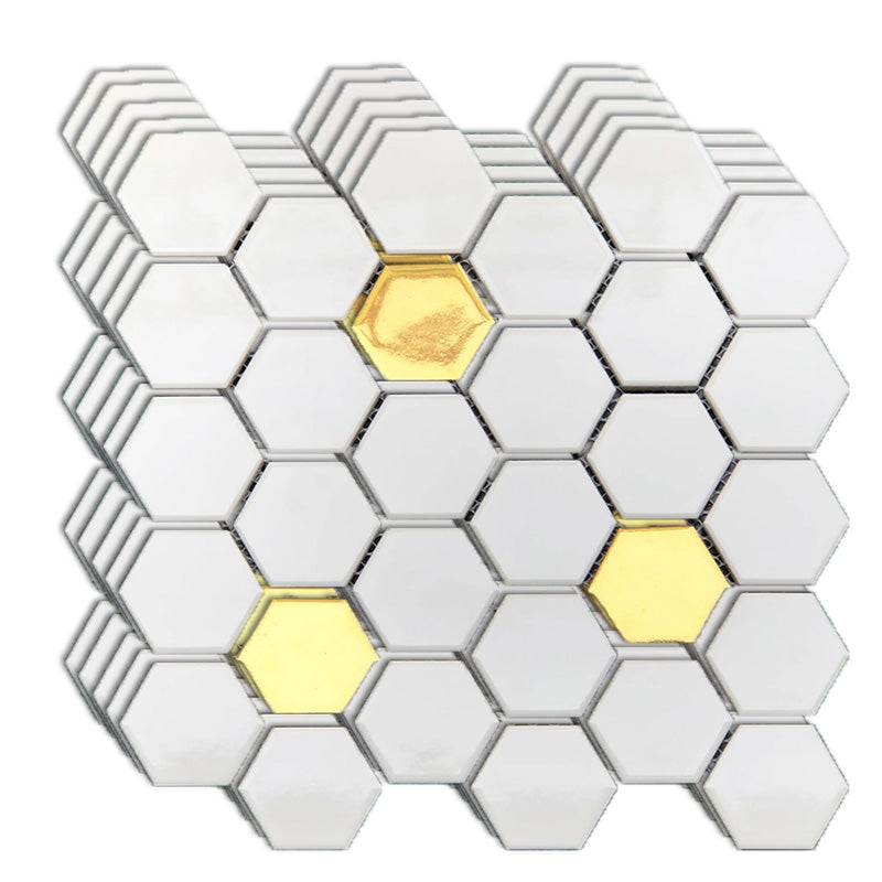 Wall and Floor Tile Straight Edge Geometric Pattern Wall and Floor Tile White-Gold 10.6"L x 11.4"W x 0.2"H Clearhalo 'Floor Tiles & Wall Tiles' 'floor_tiles_wall_tiles' 'Flooring 'Home Improvement' 'home_improvement' 'home_improvement_floor_tiles_wall_tiles' Walls and Ceiling' 7424140