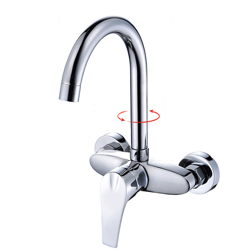 Contemporary Single Handle Kitchen Faucet Wall Mounted Two Holds Bar Faucet Gooseneck Hands Down Clearhalo 'Home Improvement' 'home_improvement' 'home_improvement_kitchen_faucets' 'Kitchen Faucets' 'Kitchen Remodel & Kitchen Fixtures' 'Kitchen Sinks & Faucet Components' 'kitchen_faucets' 7432041