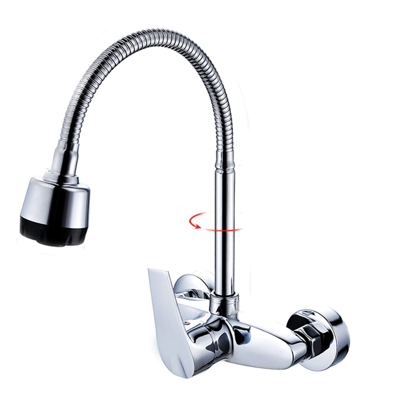 Contemporary Single Handle Kitchen Faucet Wall Mounted Two Holds Bar Faucet Universal Hands Up Clearhalo 'Home Improvement' 'home_improvement' 'home_improvement_kitchen_faucets' 'Kitchen Faucets' 'Kitchen Remodel & Kitchen Fixtures' 'Kitchen Sinks & Faucet Components' 'kitchen_faucets' 7432046