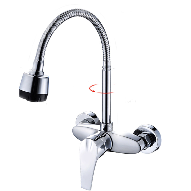 Contemporary Single Handle Kitchen Faucet Wall Mounted Two Holds Bar Faucet Universal Hands Down Clearhalo 'Home Improvement' 'home_improvement' 'home_improvement_kitchen_faucets' 'Kitchen Faucets' 'Kitchen Remodel & Kitchen Fixtures' 'Kitchen Sinks & Faucet Components' 'kitchen_faucets' 7432049