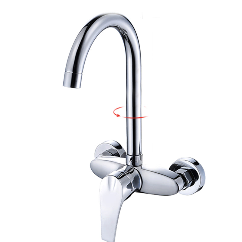 Contemporary Single Handle Kitchen Faucet Wall Mounted Two Holds Bar Faucet Round Curved Faucet Hands Down Clearhalo 'Home Improvement' 'home_improvement' 'home_improvement_kitchen_faucets' 'Kitchen Faucets' 'Kitchen Remodel & Kitchen Fixtures' 'Kitchen Sinks & Faucet Components' 'kitchen_faucets' 7432051