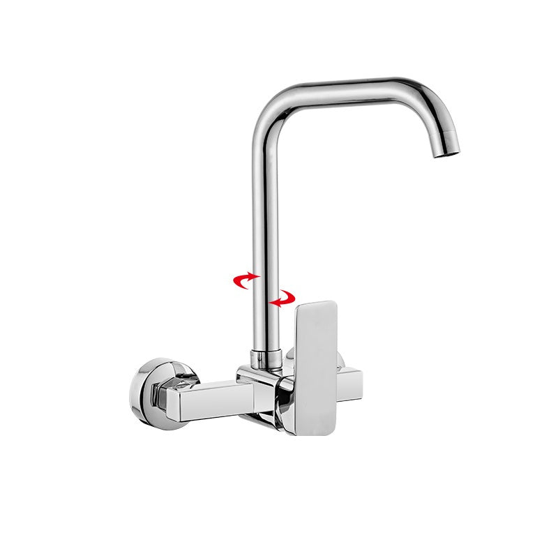 Modern Single Handle Kitchen Faucet Wall Mounted Faucet in Chrome 7 Shape Single Mode Water Outlet Clearhalo 'Home Improvement' 'home_improvement' 'home_improvement_kitchen_faucets' 'Kitchen Faucets' 'Kitchen Remodel & Kitchen Fixtures' 'Kitchen Sinks & Faucet Components' 'kitchen_faucets' 7432074