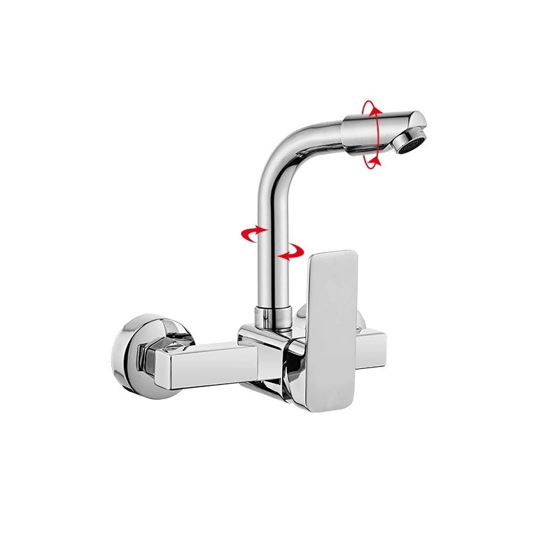 Modern Single Handle Kitchen Faucet Wall Mounted Faucet in Chrome Swivel Single Mode Water Outlet Clearhalo 'Home Improvement' 'home_improvement' 'home_improvement_kitchen_faucets' 'Kitchen Faucets' 'Kitchen Remodel & Kitchen Fixtures' 'Kitchen Sinks & Faucet Components' 'kitchen_faucets' 7432075