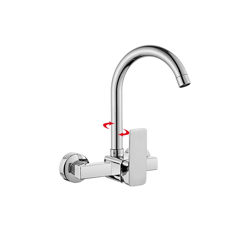 Modern Single Handle Kitchen Faucet Wall Mounted Faucet in Chrome Square Curved Faucet Single Mode Water Outlet Clearhalo 'Home Improvement' 'home_improvement' 'home_improvement_kitchen_faucets' 'Kitchen Faucets' 'Kitchen Remodel & Kitchen Fixtures' 'Kitchen Sinks & Faucet Components' 'kitchen_faucets' 7432077