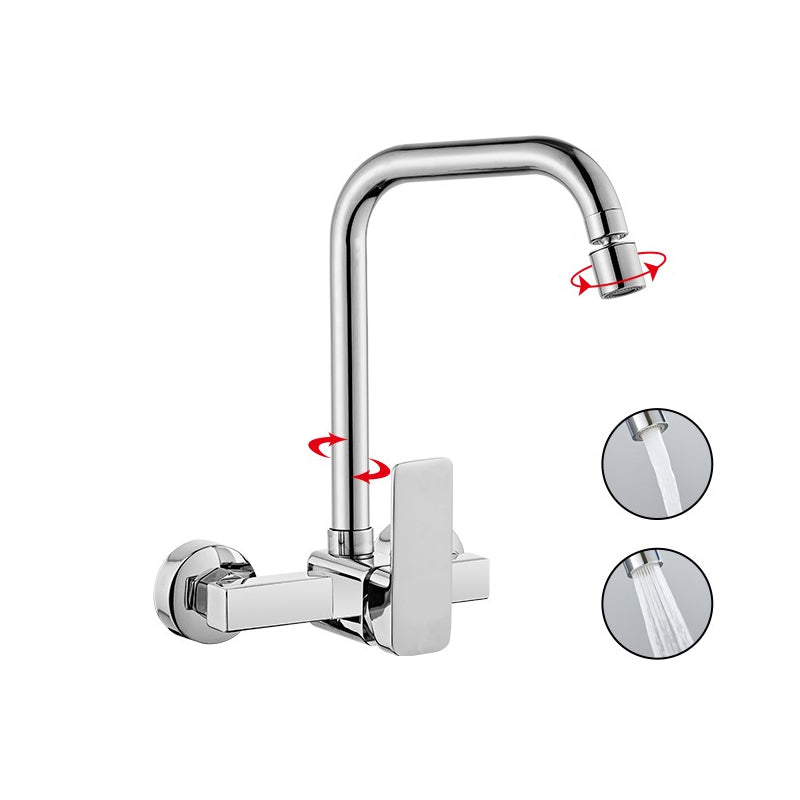 Modern Single Handle Kitchen Faucet Wall Mounted Faucet in Chrome 7 Shape Dual Mode Water Outlet Clearhalo 'Home Improvement' 'home_improvement' 'home_improvement_kitchen_faucets' 'Kitchen Faucets' 'Kitchen Remodel & Kitchen Fixtures' 'Kitchen Sinks & Faucet Components' 'kitchen_faucets' 7432079