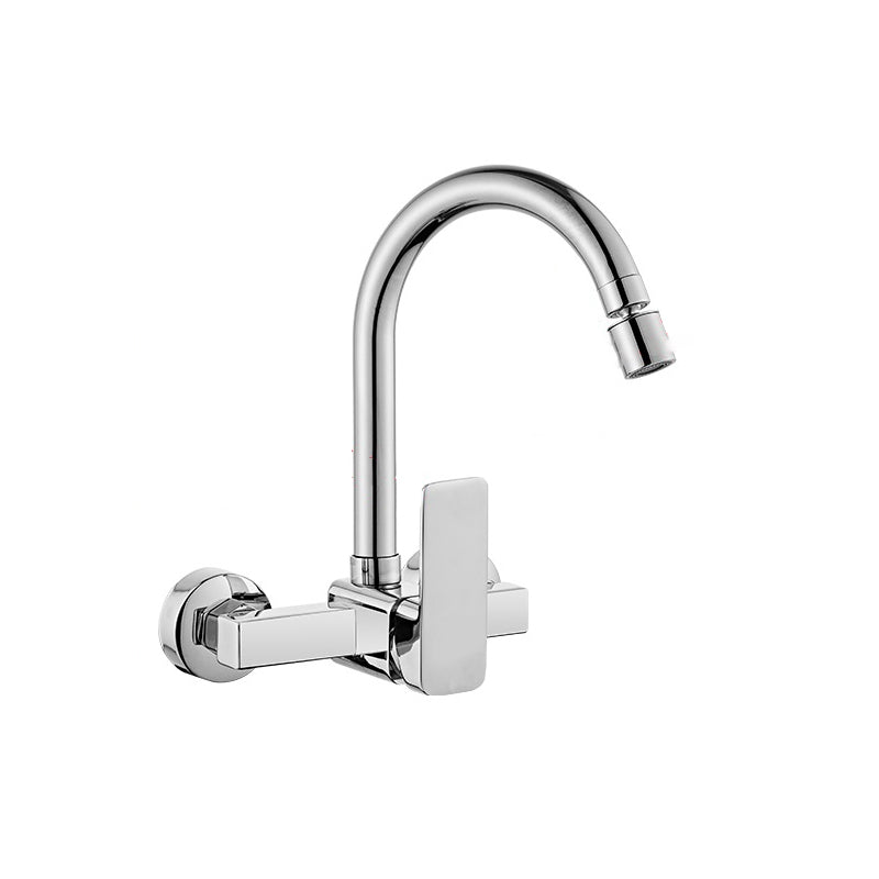Modern Single Handle Kitchen Faucet Wall Mounted Faucet in Chrome Clearhalo 'Home Improvement' 'home_improvement' 'home_improvement_kitchen_faucets' 'Kitchen Faucets' 'Kitchen Remodel & Kitchen Fixtures' 'Kitchen Sinks & Faucet Components' 'kitchen_faucets' 7432081