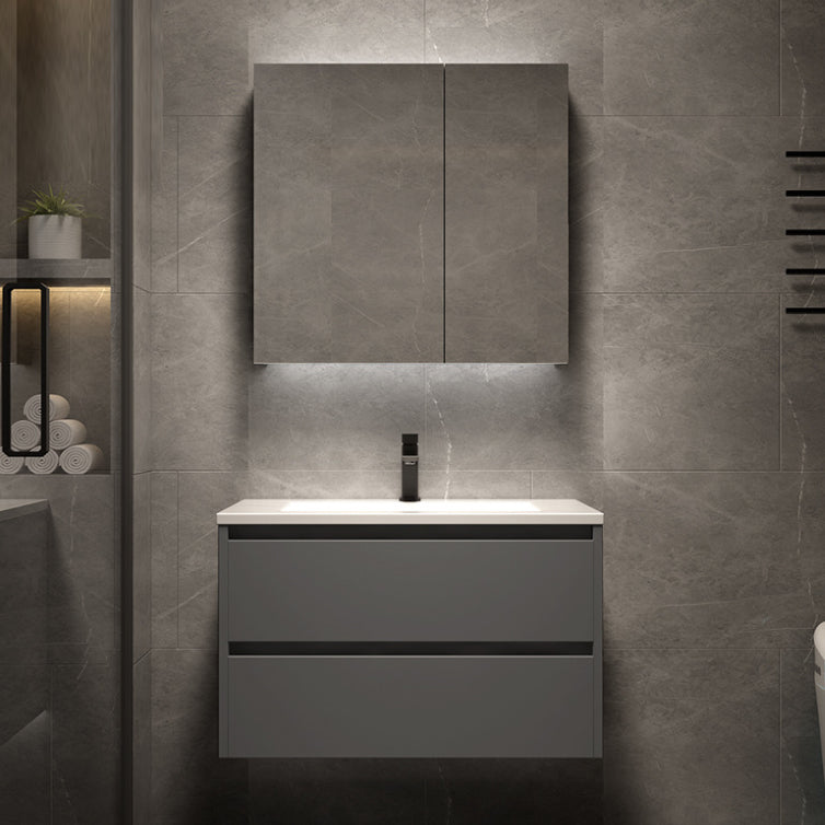 Modern Ceramic Bathroom Vanity Gray Single Sink Rectangular Vanity Set Vanity & Faucet & Mirror Cabinet https: res.litfad.com site img item 2023 02 11 7433055 1200x1200.jpg Clearhalo 'Bathroom Remodel & Bathroom Fixtures' 'Bathroom Vanities' 'bathroom_vanities' 'Home Improvement' 'home_improvement' 'home_improvement_bathroom_vanities' 7433055