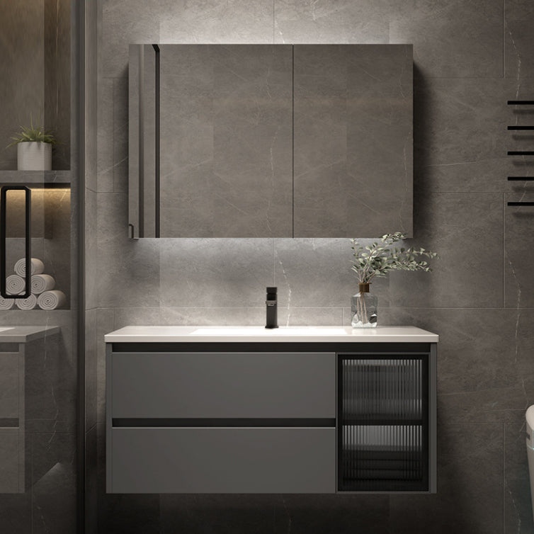 Modern Ceramic Bathroom Vanity Gray Single Sink Rectangular Vanity Set Vanity & Faucet & Mirror Cabinet https: res.litfad.com site img item 2023 02 30 7433058 1200x1200.jpg Clearhalo 'Bathroom Remodel & Bathroom Fixtures' 'Bathroom Vanities' 'bathroom_vanities' 'Home Improvement' 'home_improvement' 'home_improvement_bathroom_vanities' 7433058