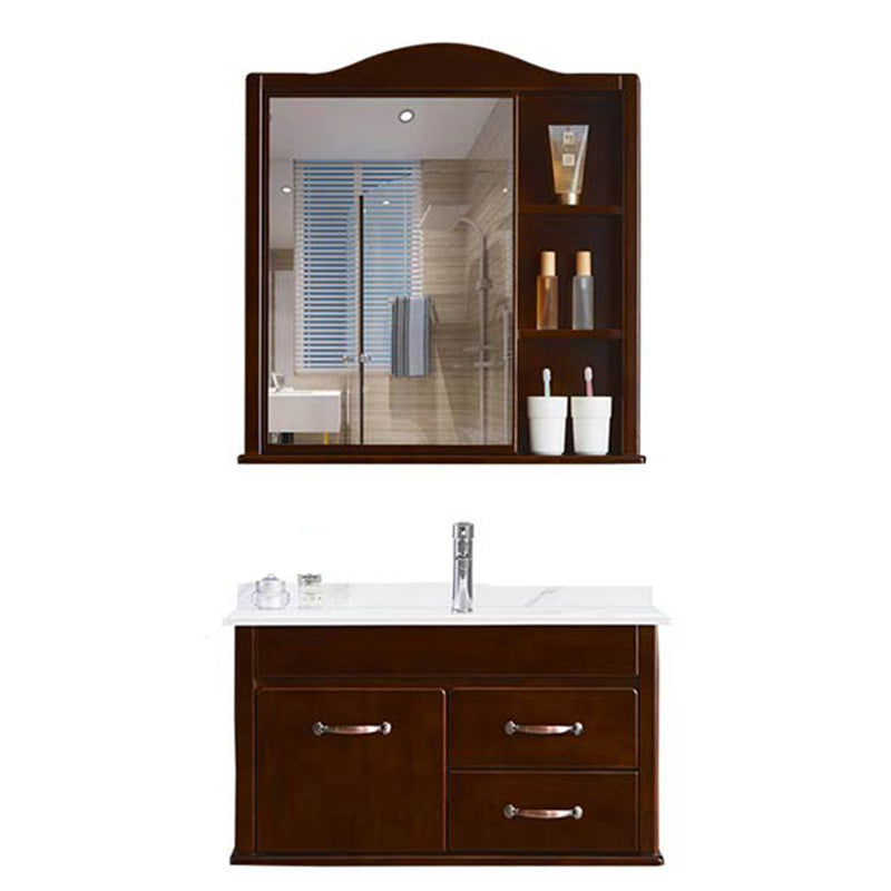 Mid Century Modern Sink Vanity Wall Mount Bathroom Vanity with Mirror Vanity & Faucet & Mirror Cabinet 32"L x 19"W x 19"H Stone Clearhalo 'Bathroom Remodel & Bathroom Fixtures' 'Bathroom Vanities' 'bathroom_vanities' 'Home Improvement' 'home_improvement' 'home_improvement_bathroom_vanities' 7433075