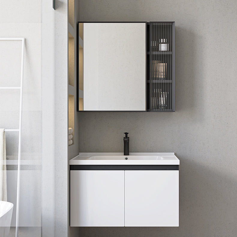 Modern Single Bathroom Vanity White Ceramic Rectangular Wall Mount Vanity Set Clearhalo 'Bathroom Remodel & Bathroom Fixtures' 'Bathroom Vanities' 'bathroom_vanities' 'Home Improvement' 'home_improvement' 'home_improvement_bathroom_vanities' 7433103