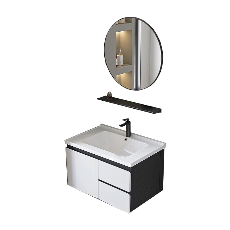 Modern Single Bathroom Vanity White Ceramic Rectangular Wall Mount Vanity Set Vanity & Faucet & Mirrors 32"L x 19"W x 19"H 2 Clearhalo 'Bathroom Remodel & Bathroom Fixtures' 'Bathroom Vanities' 'bathroom_vanities' 'Home Improvement' 'home_improvement' 'home_improvement_bathroom_vanities' 7433107