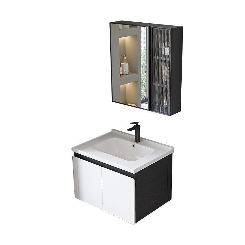 Modern Single Bathroom Vanity White Ceramic Rectangular Wall Mount Vanity Set Vanity & Faucet & Mirror Cabinet 24"L x 19"W x 19"H Drawer Not Included Clearhalo 'Bathroom Remodel & Bathroom Fixtures' 'Bathroom Vanities' 'bathroom_vanities' 'Home Improvement' 'home_improvement' 'home_improvement_bathroom_vanities' 7433109