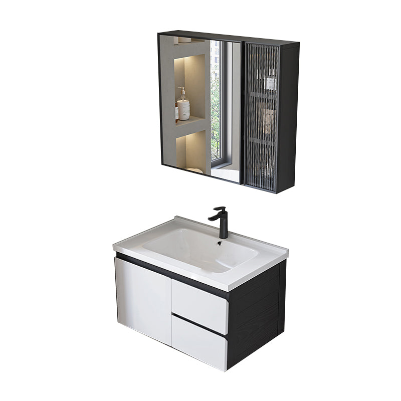 Modern Single Bathroom Vanity White Ceramic Rectangular Wall Mount Vanity Set Vanity & Faucet & Mirror Cabinet 32"L x 19"W x 19"H 2 Clearhalo 'Bathroom Remodel & Bathroom Fixtures' 'Bathroom Vanities' 'bathroom_vanities' 'Home Improvement' 'home_improvement' 'home_improvement_bathroom_vanities' 7433113