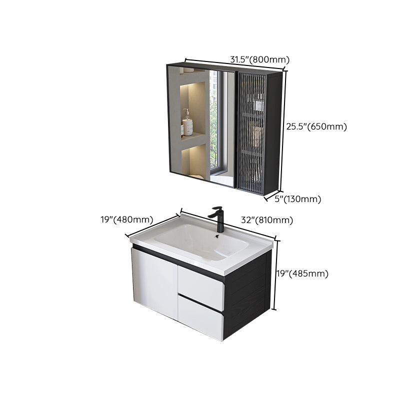 Modern Single Bathroom Vanity White Ceramic Rectangular Wall Mount Vanity Set Clearhalo 'Bathroom Remodel & Bathroom Fixtures' 'Bathroom Vanities' 'bathroom_vanities' 'Home Improvement' 'home_improvement' 'home_improvement_bathroom_vanities' 7433125