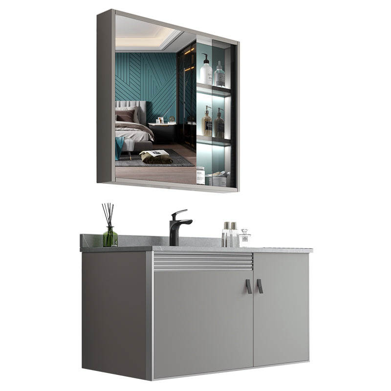 Metal Base Sink Vanity Modern Wall Mount Gray Single-Sink Rectangular Vanity Set Clearhalo 'Bathroom Remodel & Bathroom Fixtures' 'Bathroom Vanities' 'bathroom_vanities' 'Home Improvement' 'home_improvement' 'home_improvement_bathroom_vanities' 7433166