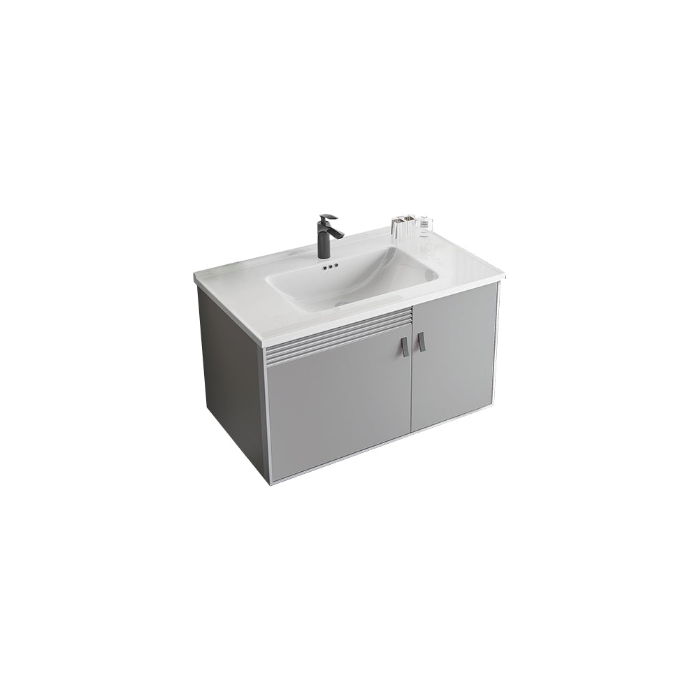 Metal Base Sink Vanity Modern Wall Mount Gray Single-Sink Rectangular Vanity Set Vanity & Faucet Ceramic Clearhalo 'Bathroom Remodel & Bathroom Fixtures' 'Bathroom Vanities' 'bathroom_vanities' 'Home Improvement' 'home_improvement' 'home_improvement_bathroom_vanities' 7433167