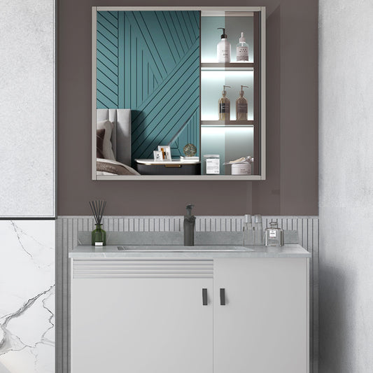 Metal Base Sink Vanity Modern Wall Mount Gray Single-Sink Rectangular Vanity Set Clearhalo 'Bathroom Remodel & Bathroom Fixtures' 'Bathroom Vanities' 'bathroom_vanities' 'Home Improvement' 'home_improvement' 'home_improvement_bathroom_vanities' 7433172