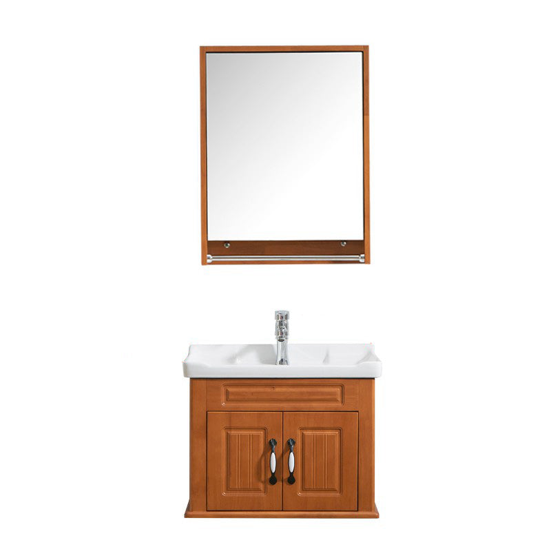 Mid Century Modern Sink Vanity Wood Wall Mount Bathroom Vanity with Mirror Vanity & Faucet & Mirror Cabinet 24"L x 19"W x 18"H Ceramic Clearhalo 'Bathroom Remodel & Bathroom Fixtures' 'Bathroom Vanities' 'bathroom_vanities' 'Home Improvement' 'home_improvement' 'home_improvement_bathroom_vanities' 7433188