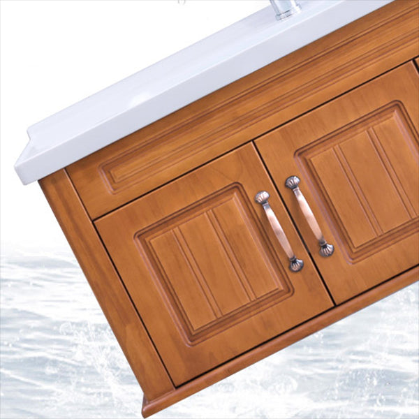 Mid Century Modern Sink Vanity Wood Wall Mount Bathroom Vanity with Mirror Clearhalo 'Bathroom Remodel & Bathroom Fixtures' 'Bathroom Vanities' 'bathroom_vanities' 'Home Improvement' 'home_improvement' 'home_improvement_bathroom_vanities' 7433198