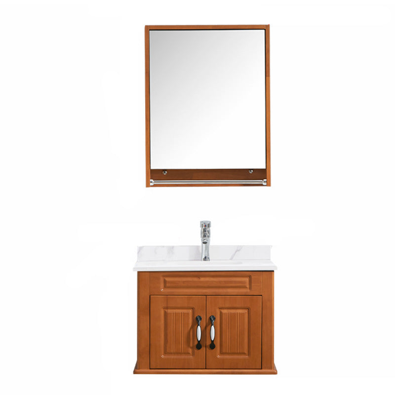 Mid Century Modern Sink Vanity Wood Wall Mount Bathroom Vanity with Mirror Vanity & Faucet & Mirror Cabinet 24"L x 19"W x 18"H Stone Clearhalo 'Bathroom Remodel & Bathroom Fixtures' 'Bathroom Vanities' 'bathroom_vanities' 'Home Improvement' 'home_improvement' 'home_improvement_bathroom_vanities' 7433201