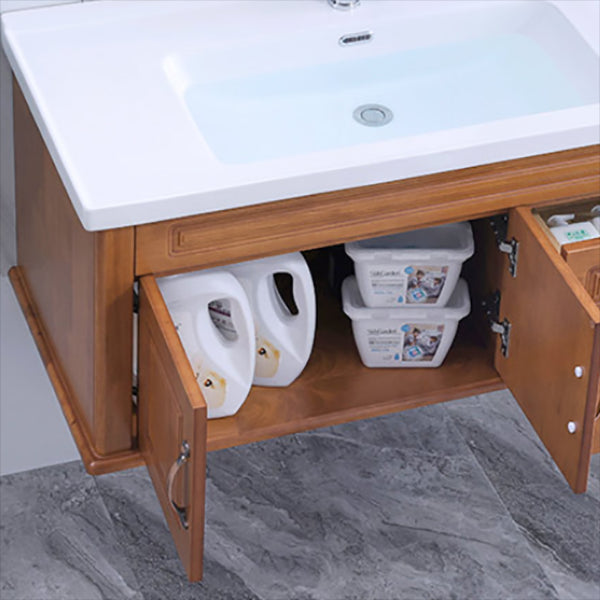 Mid Century Modern Sink Vanity Wood Wall Mount Bathroom Vanity with Mirror Clearhalo 'Bathroom Remodel & Bathroom Fixtures' 'Bathroom Vanities' 'bathroom_vanities' 'Home Improvement' 'home_improvement' 'home_improvement_bathroom_vanities' 7433202