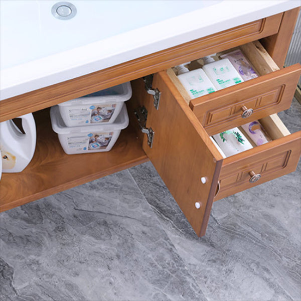 Mid Century Modern Sink Vanity Wood Wall Mount Bathroom Vanity with Mirror Clearhalo 'Bathroom Remodel & Bathroom Fixtures' 'Bathroom Vanities' 'bathroom_vanities' 'Home Improvement' 'home_improvement' 'home_improvement_bathroom_vanities' 7433205